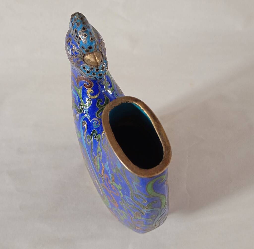 Rare Mid-Century Chinese Cloisonné Enamel Rooster Brush Holder / Vase