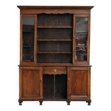 Antique English buffet cabinet from the 18th century with original glass