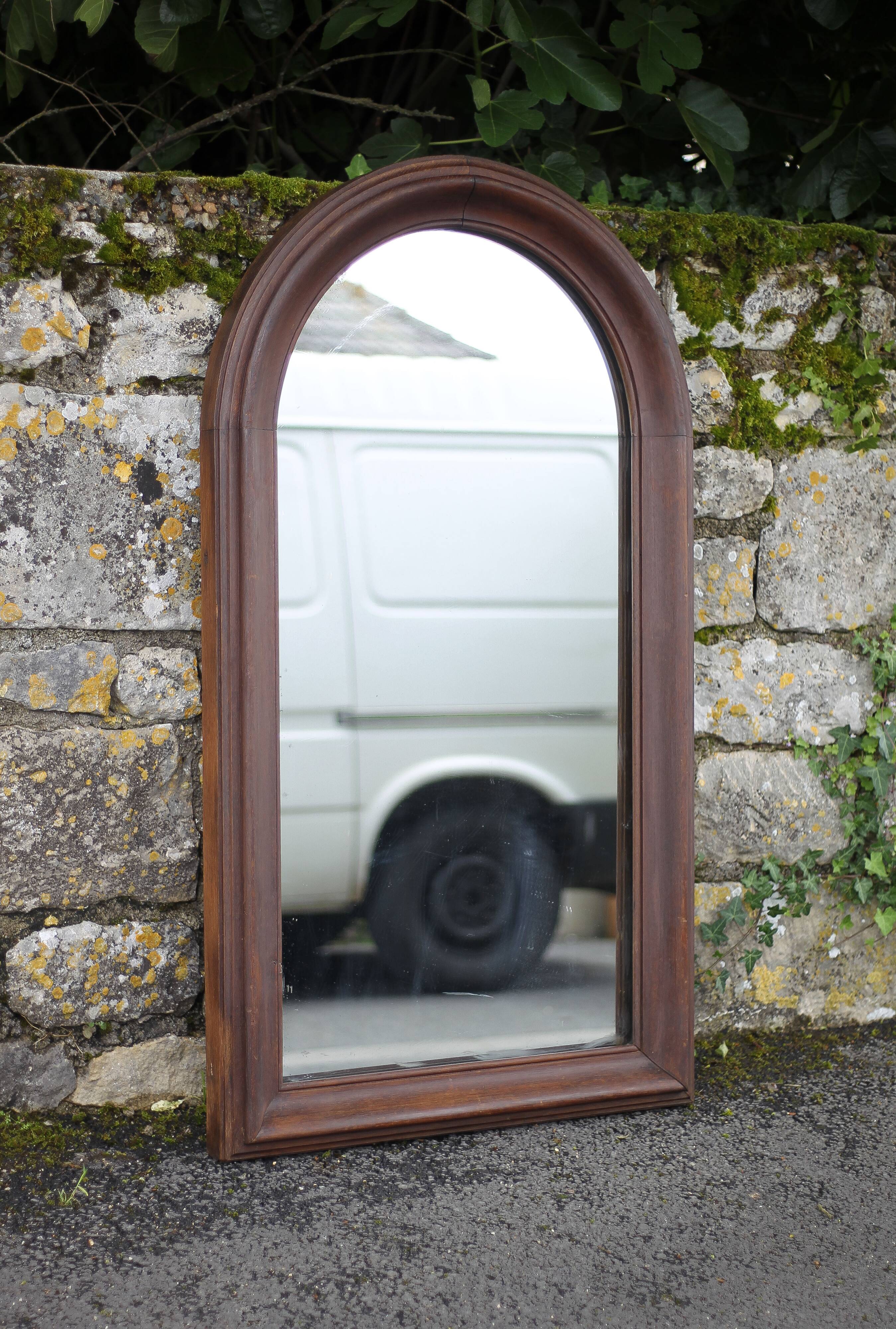 Large rounded wooden mirror, floor mirror, fireplace mirror