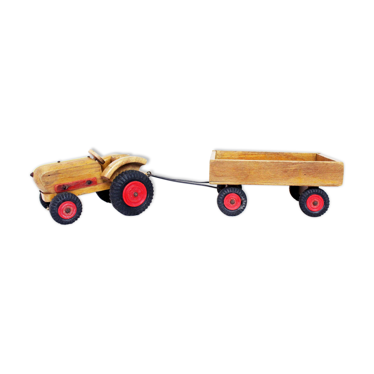 Authentic wooden toy label "Spielgut", Tractor and trailer