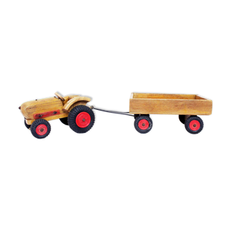 Authentic wooden toy label "Spielgut", Tractor and trailer