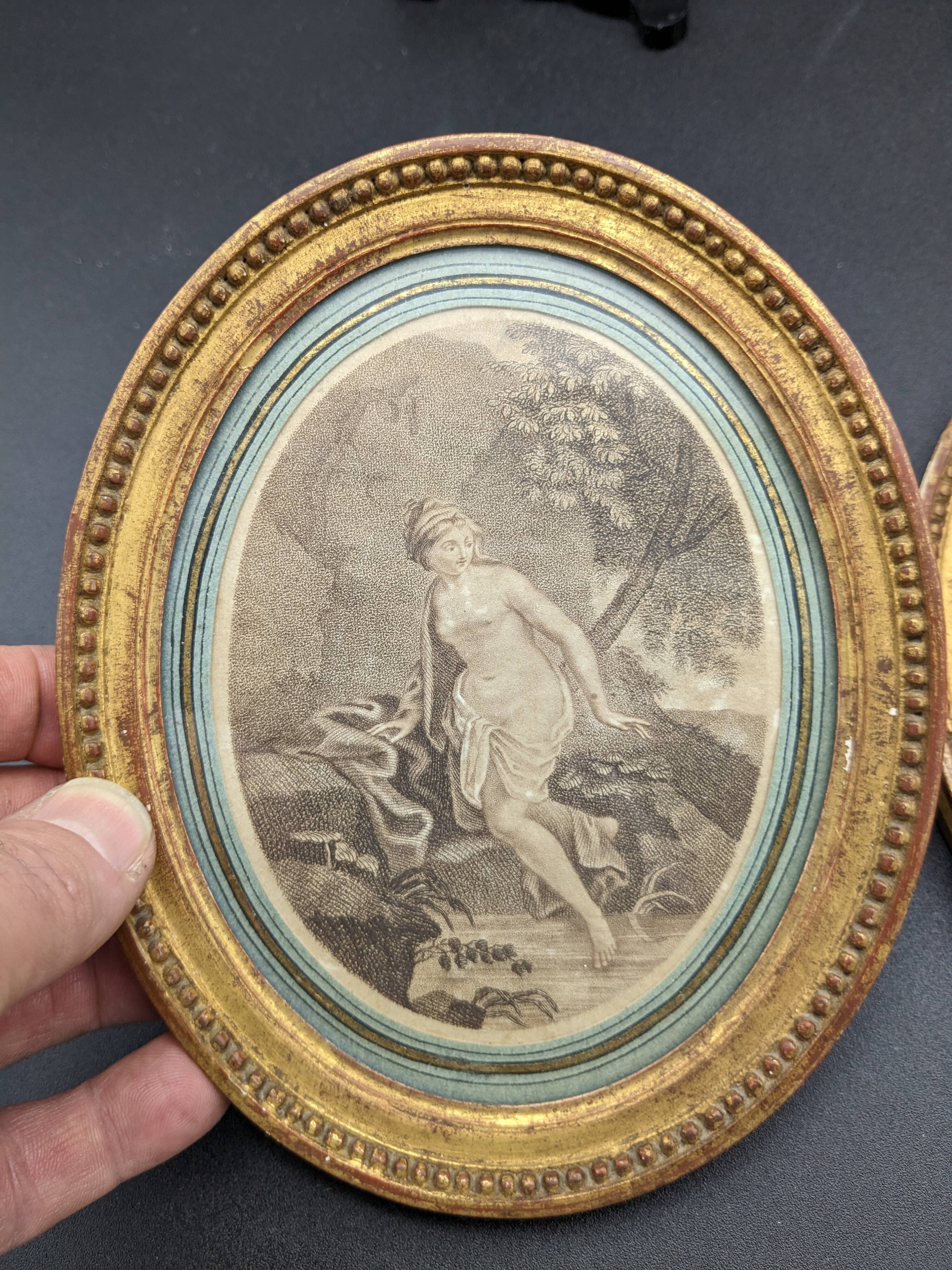 Pair of engravings Diane au bain XIX th gilded wood frame