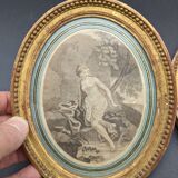 Pair of engravings Diane au bain XIX th gilded wood frame