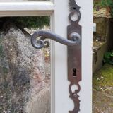 Old wooden door with small squares