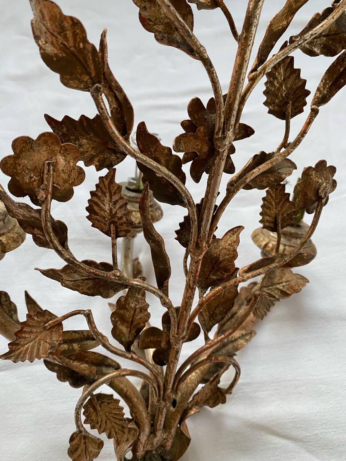Vintage art deco gold iron flower and leaf wall light