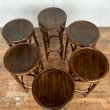 Série de 6 anciens tabourets de bar bistrot en bois courbé vintage