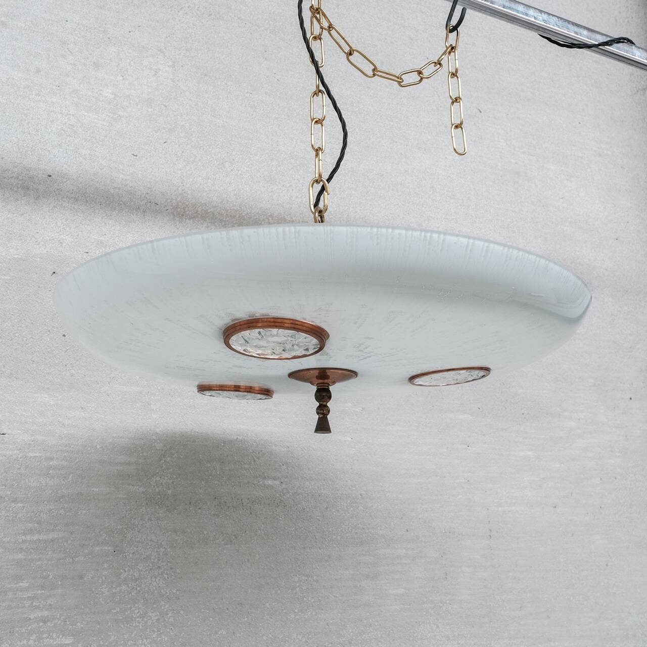 Unusual Saucer Style Mid-Century Pendant Light (2 available)