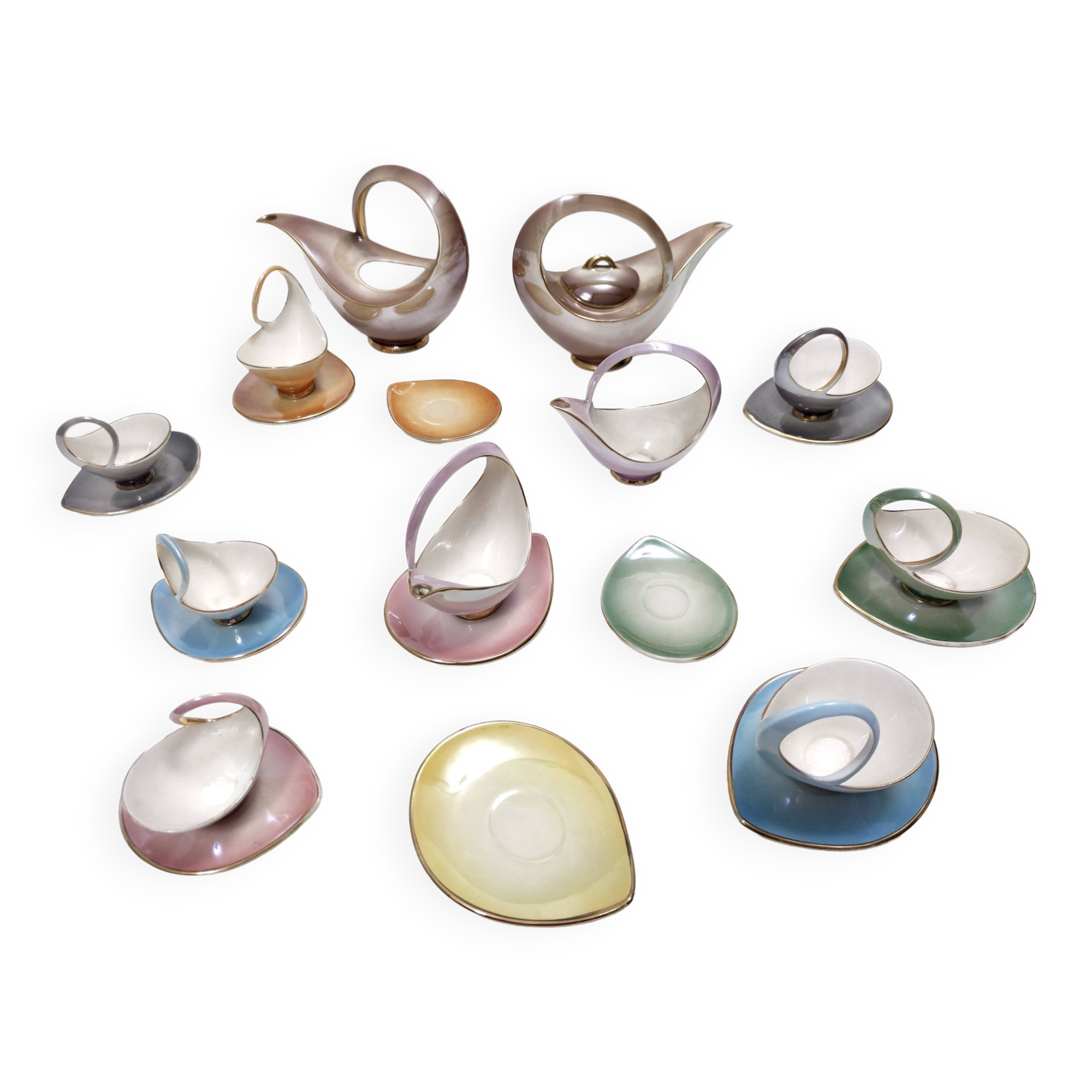 22-Piece Colorful Ceramic Breakfast Set by Italo Casini, Sesto Fiorentino