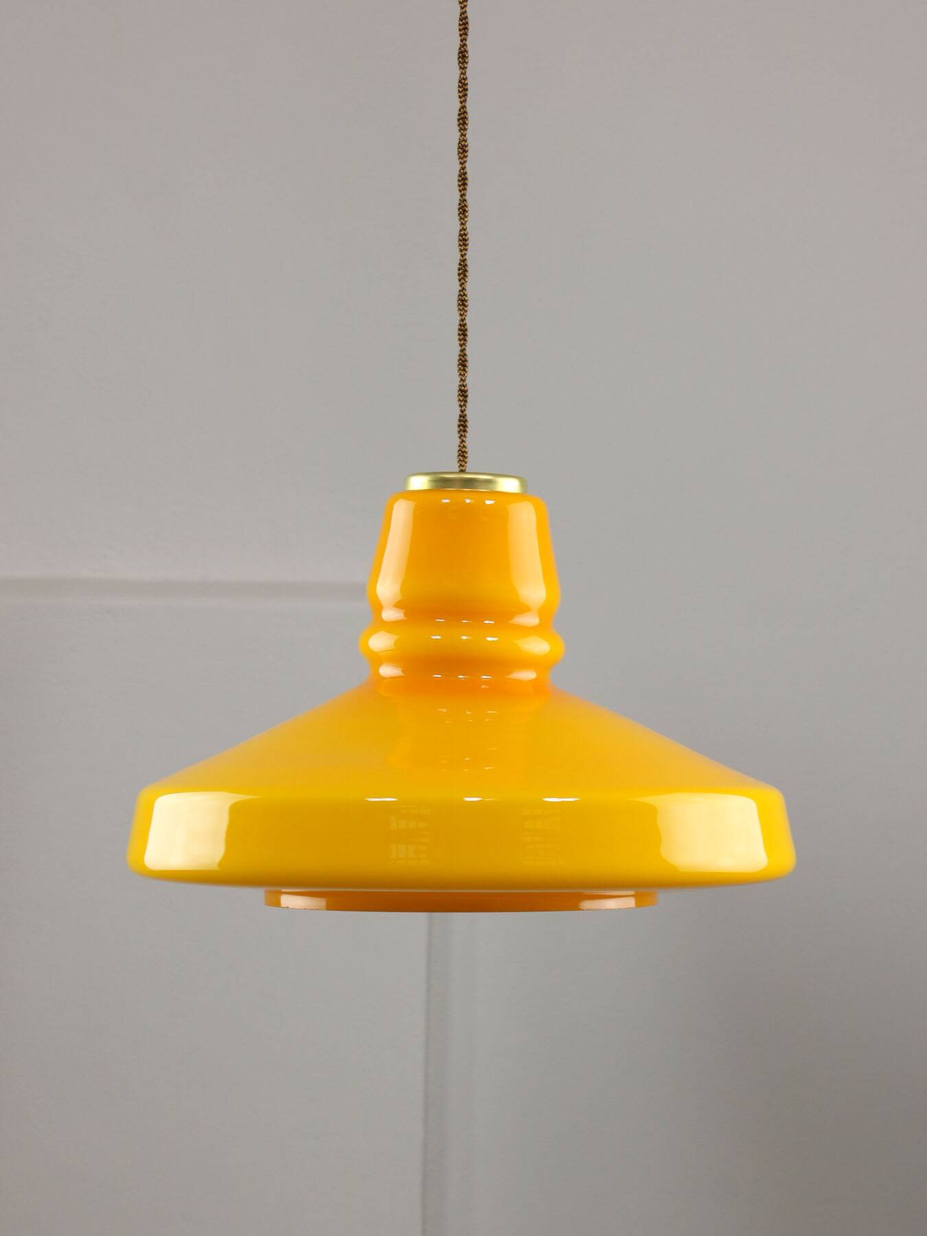 Mid-Century Italian Yellow Glass and Brass Pendant Lamp