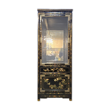 Vintage Chinese display cabinet with mirror (flowers and birds)