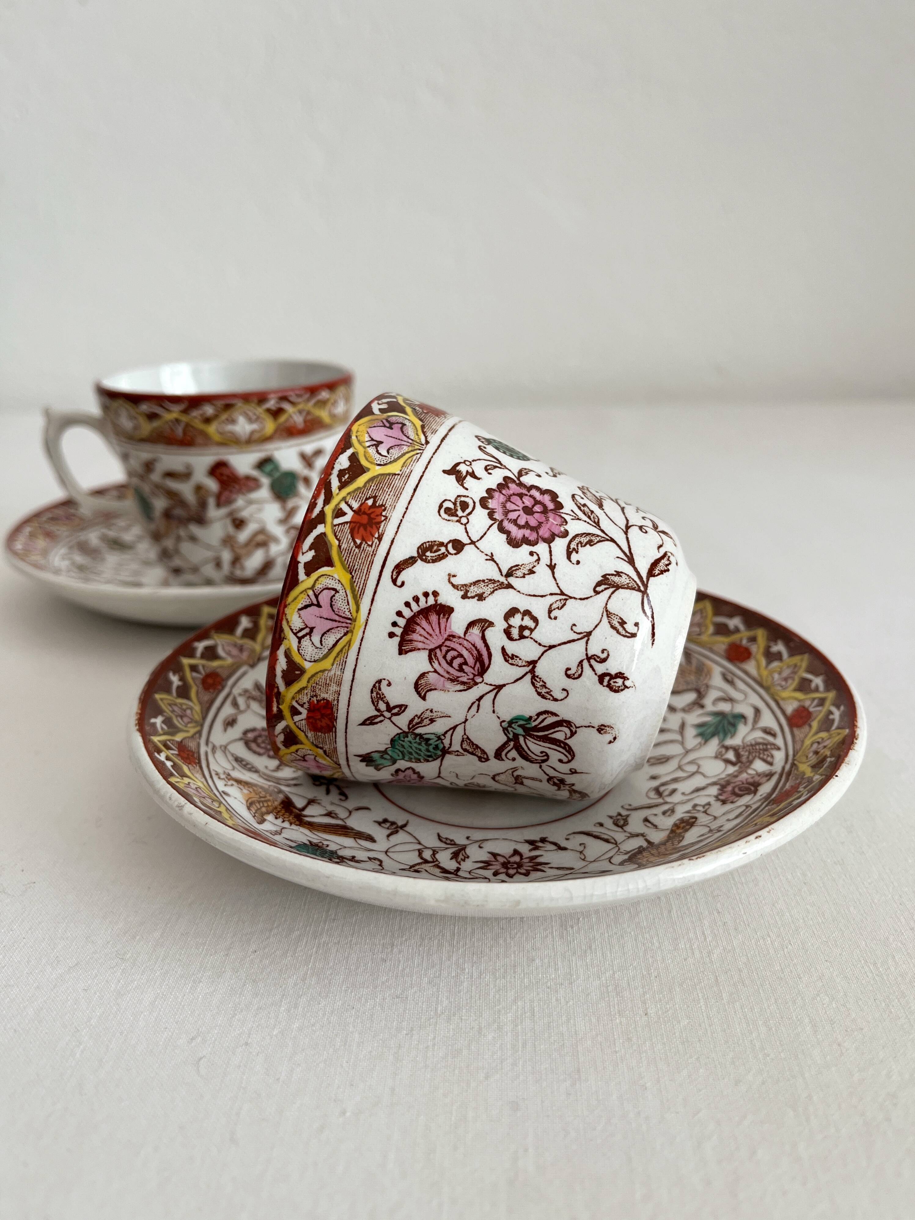 2 polychrome ironstone coffee cups Choisy le Roi