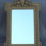 Glass or golden mirror of old fireplace 67x100cm pediment with chimeras