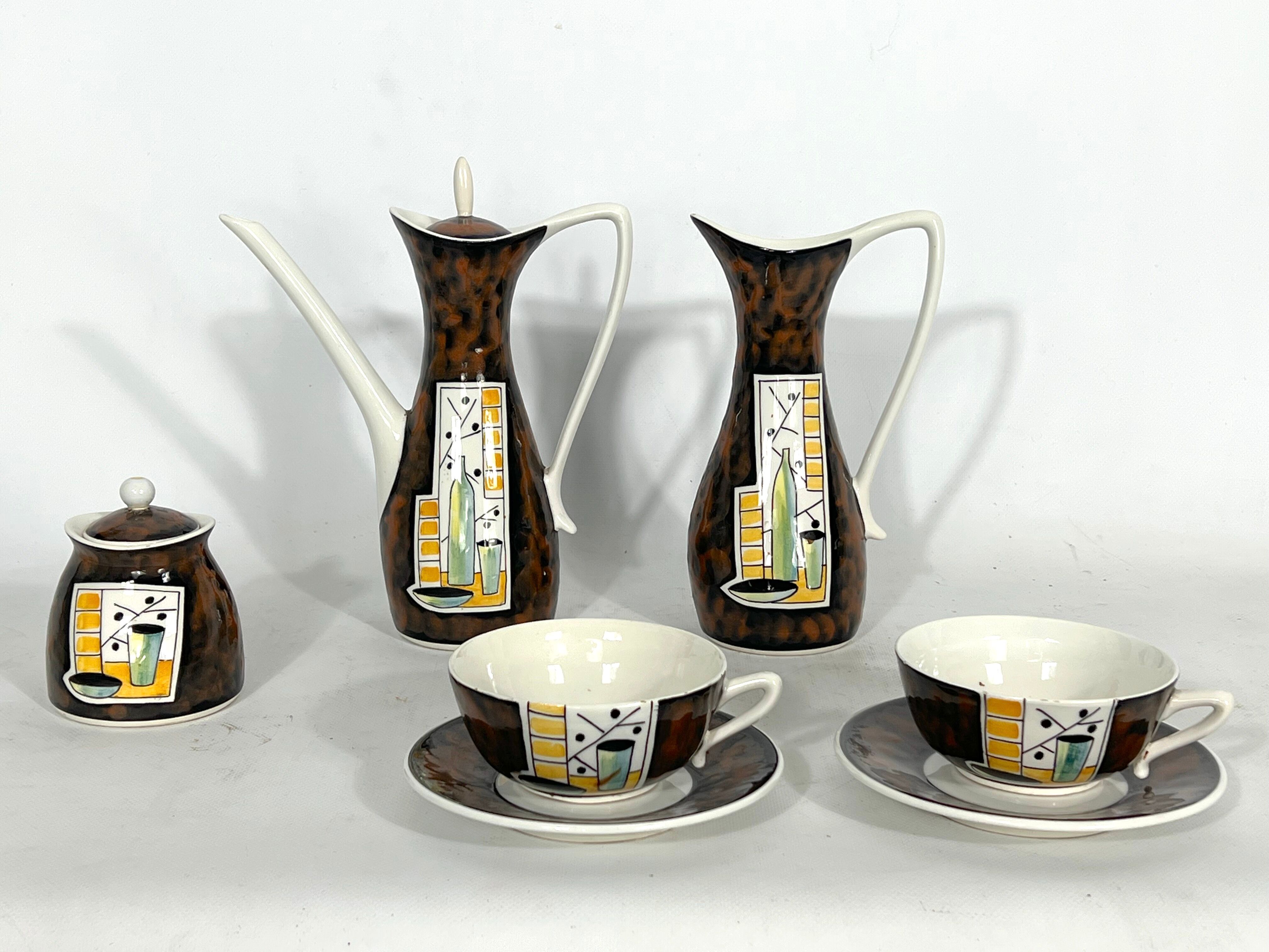 Mid-century ceramic teapot set by Alfa Ceramiche, Italy 1950s