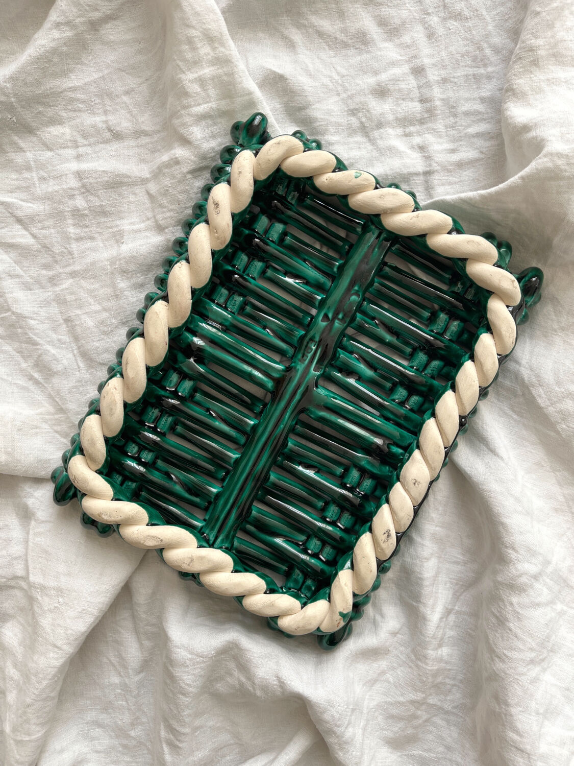 Vintage Vallauris woven ceramic trivet