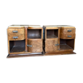 Paire chevet vintage art déco datant des années 30 en loupe de Noyer