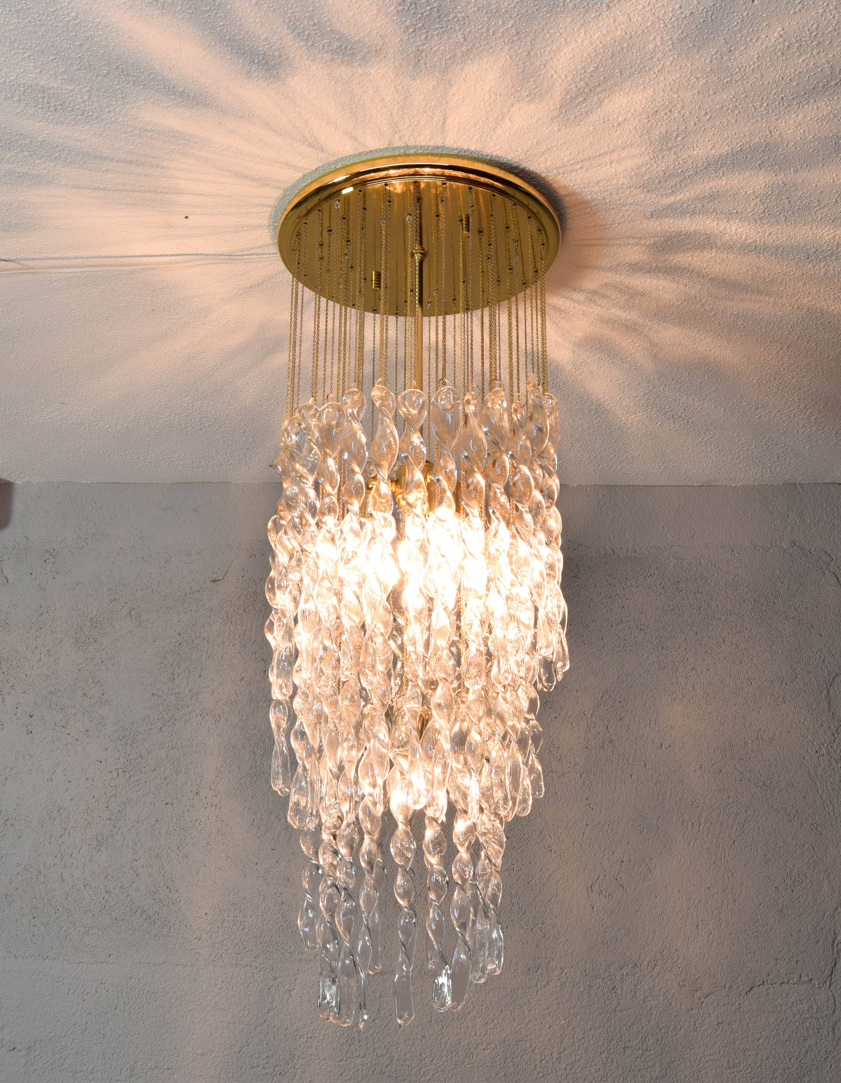 Murano glass and brass spiral chandelier, Italy, 1970s