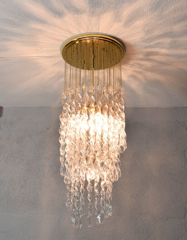 Lustre en verre de Murano et laiton en forme de spirale Italie années 70