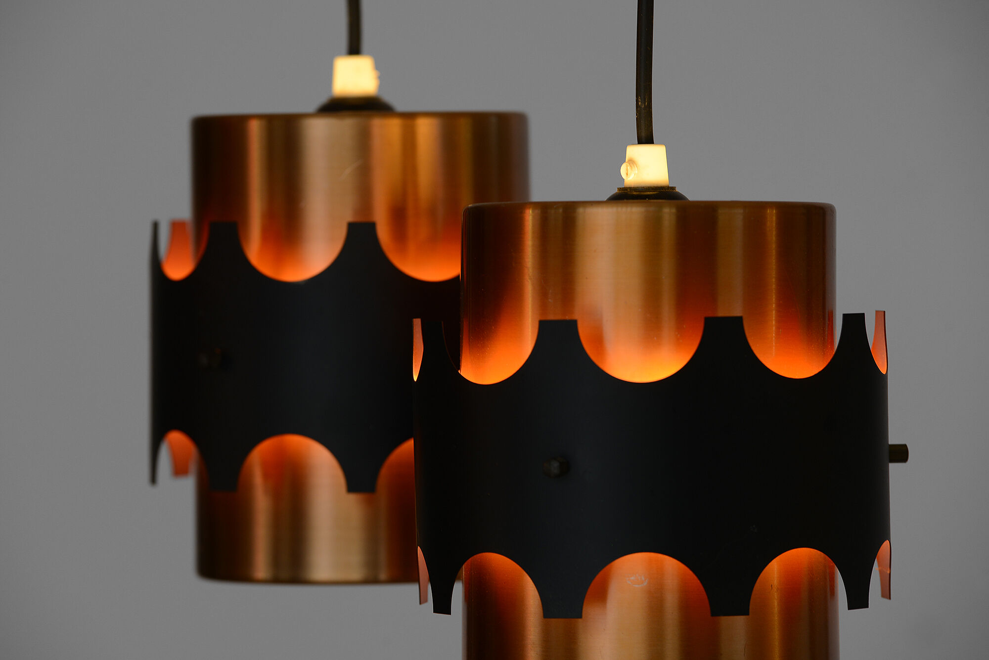 Pair of brass colored pendant lights by Werner Schou for Coronell Electro, Denmark 1960s