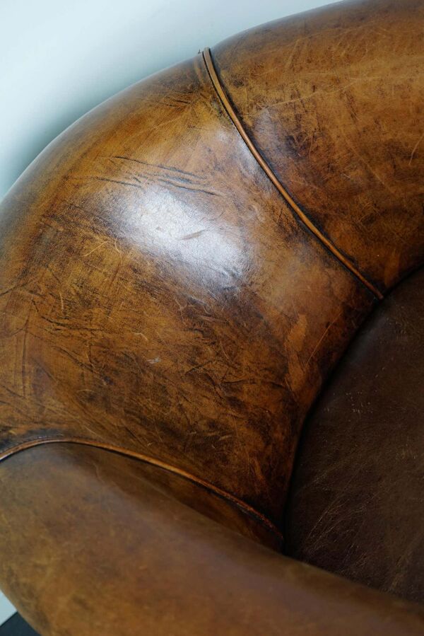 Fauteuil club vintage en cuir couleur cognac Pays-Bas