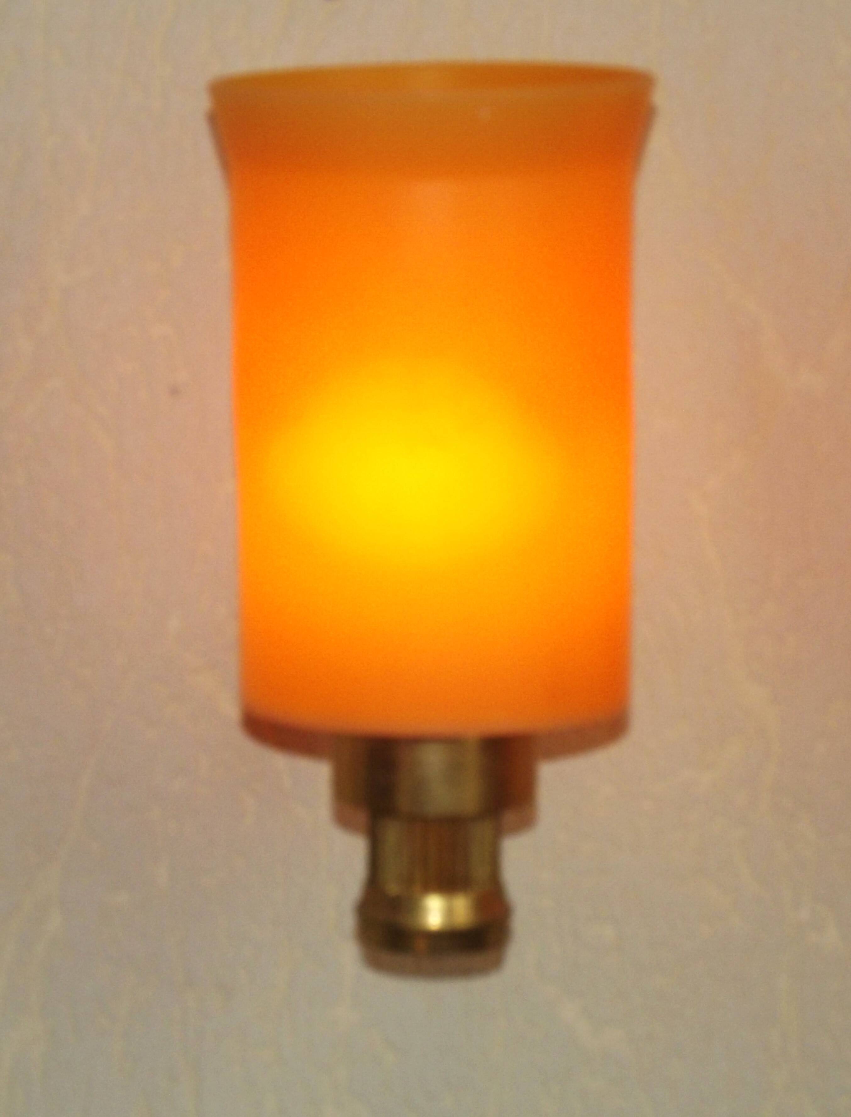 Pair French Vintage 1960s Retro Single Wall Lights Brass & Orange Acrylic