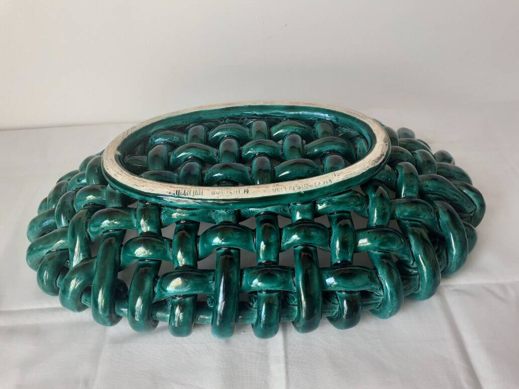Braided ceramic fruit bowl signed Jérôme Massier Vallauris