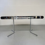 Smoked glass dining table with chrome legs, 1970s design by Roche Bobois.