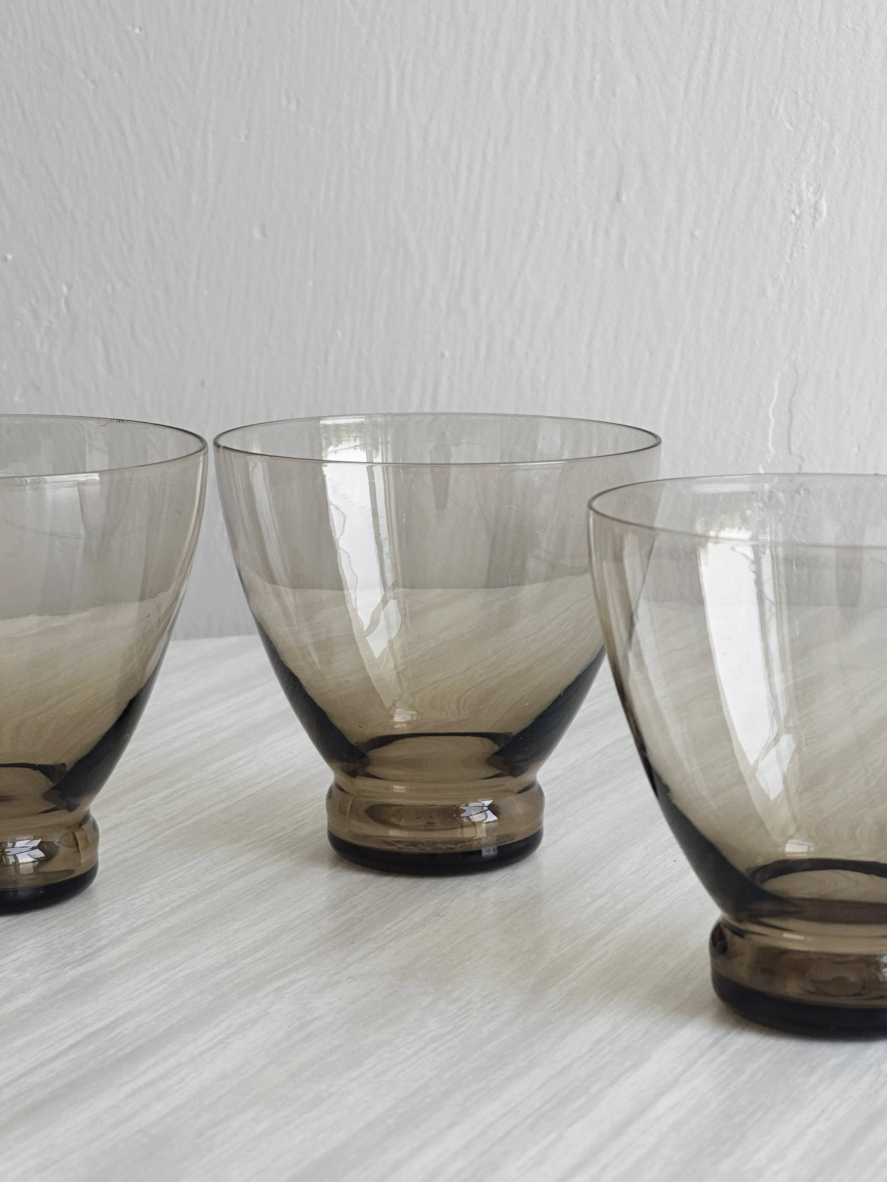 4 thin smoked glass water glasses