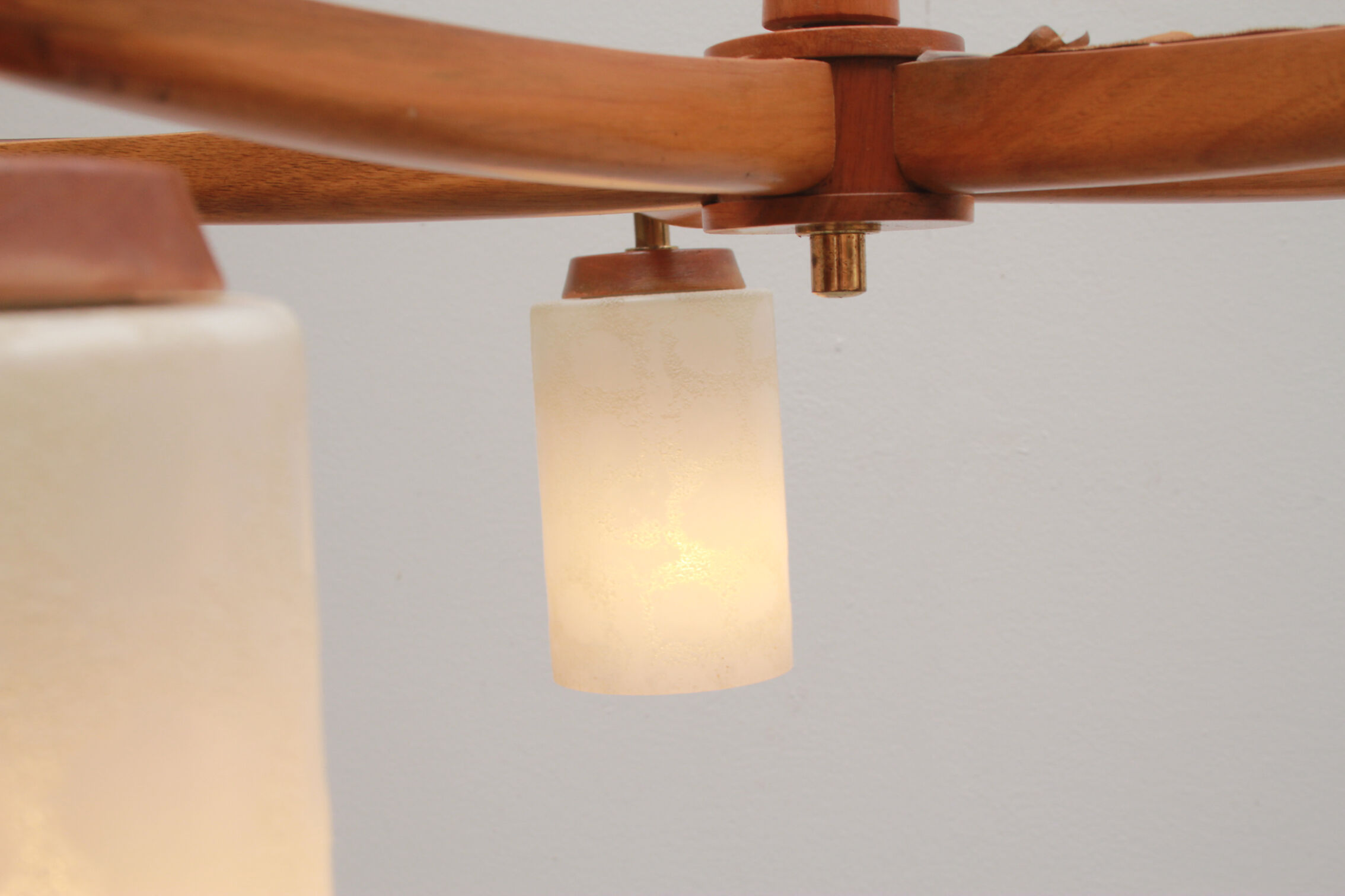 1960s ceiling light walnut opaline glass