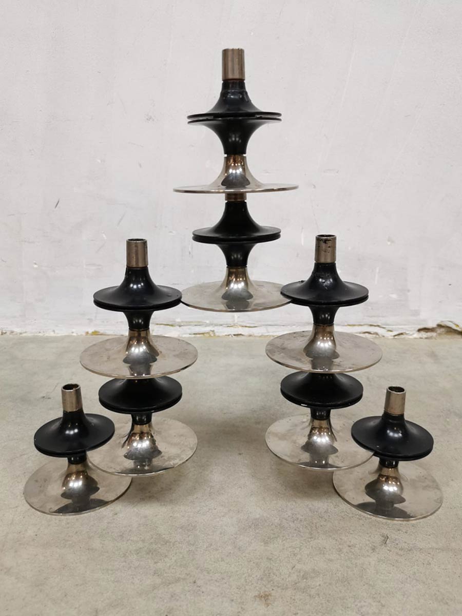 Midcentury stackable chrome candle holders Fritz Nagel