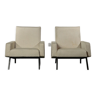 Paire de fauteuils à carreaux années 1950