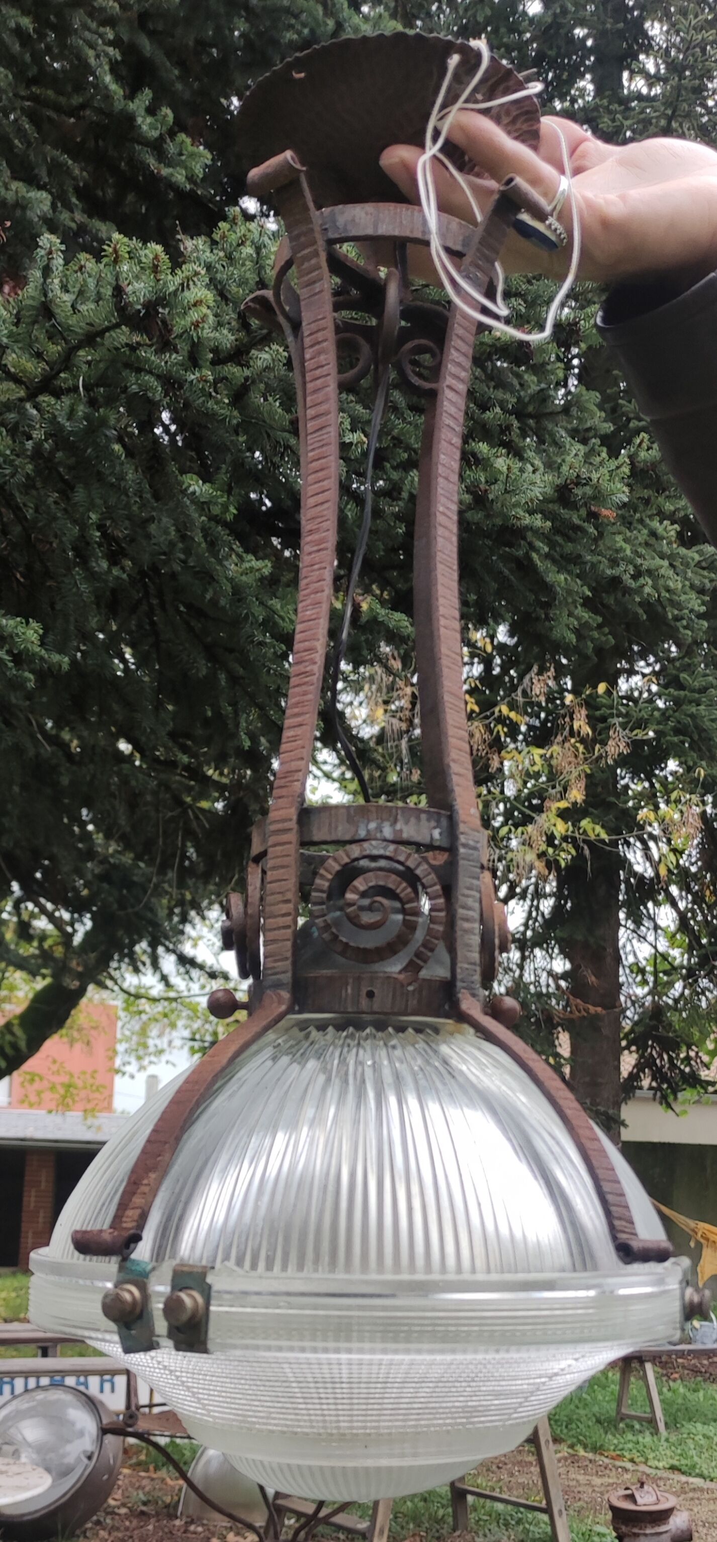 Art Deco holophane pendant chandelier