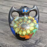 Handled Vase Gouda - Decor "Zonnebloem" (Sunflower) - Netherlands, 1930/50
