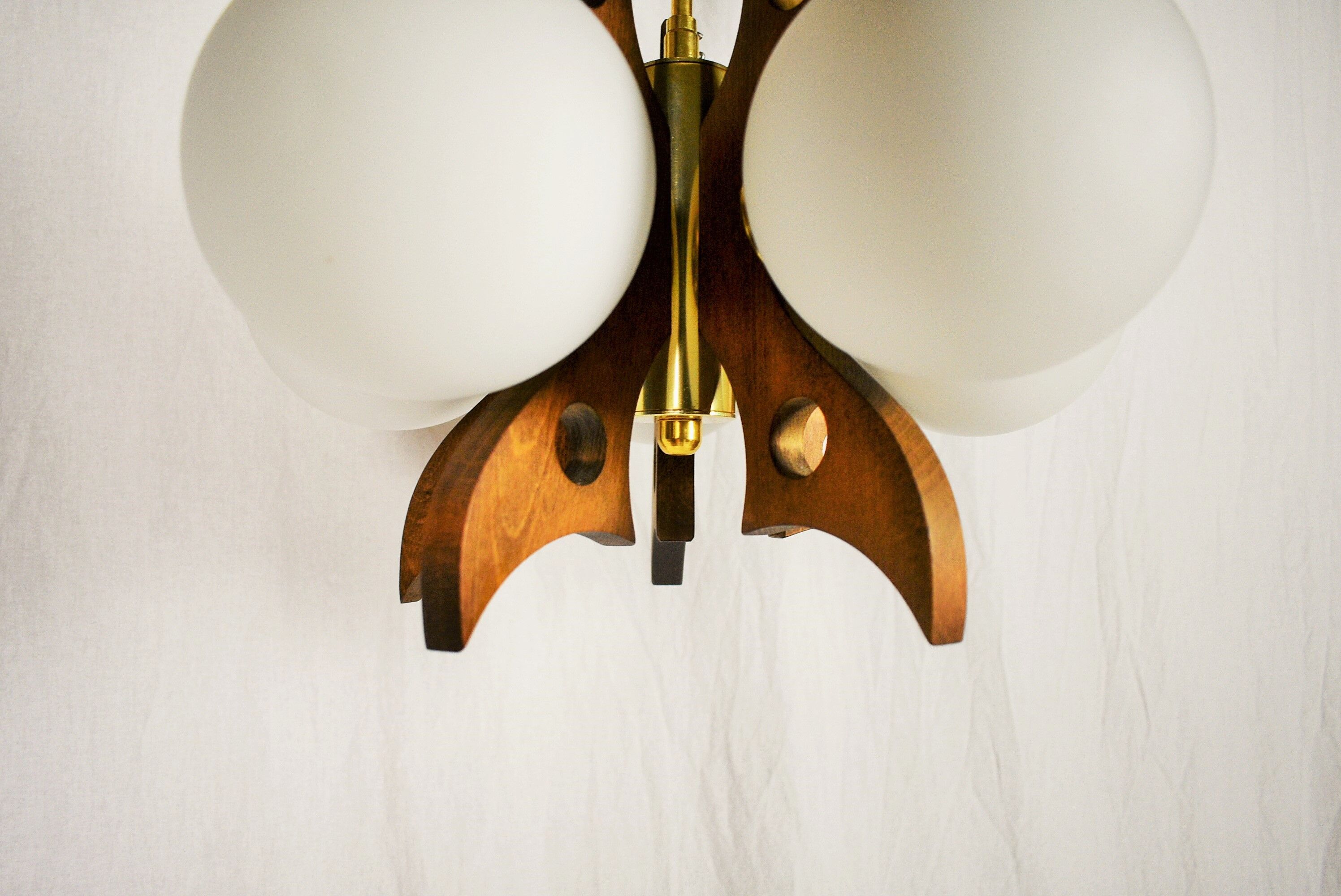 Midcentury Wood Chandelier, 1970s