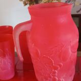 Cervé vintage red frosted glass orangeade set with fruit decoration