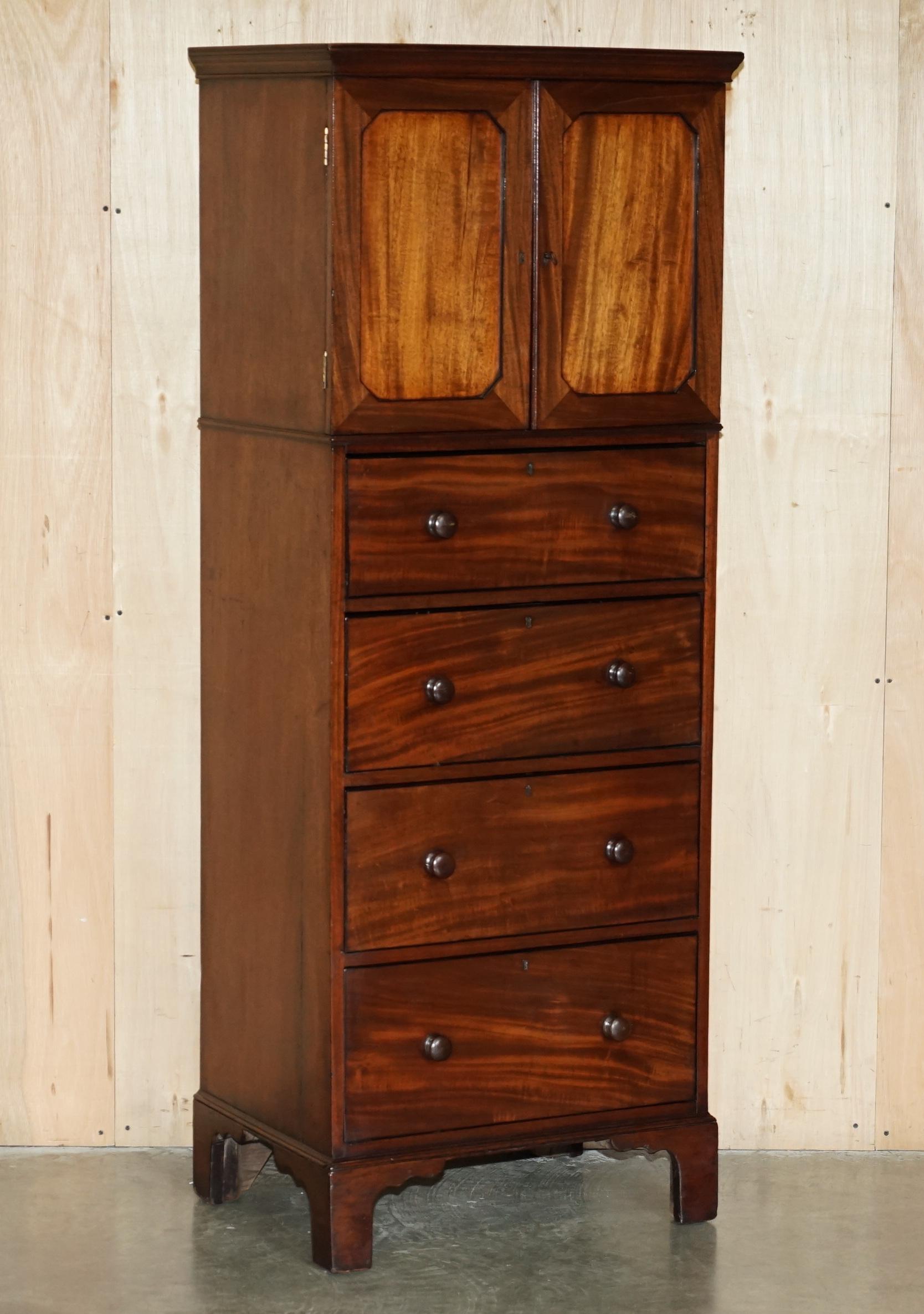 Pair of antique high chests of drawers from Castle Howard 1840 in hardwood.