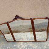 Old triptych mirror wood mounting three mirrors bisotés