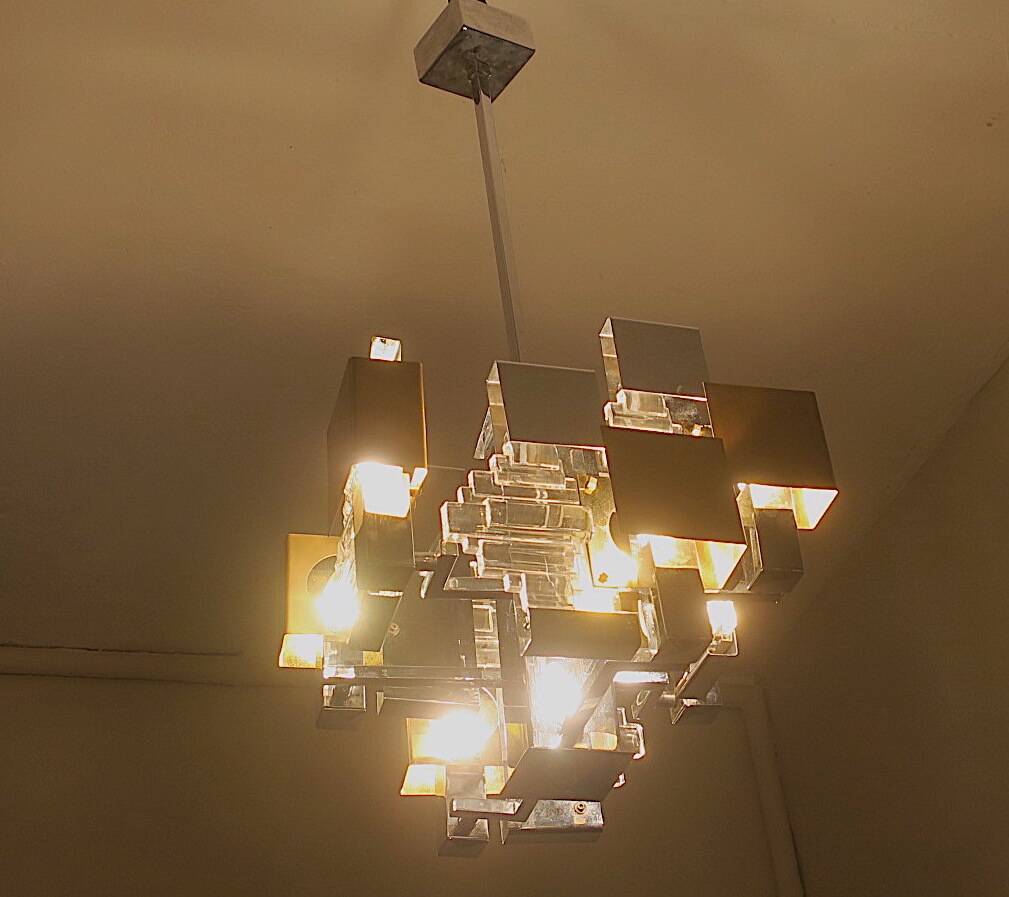 Lustre cubiste moderne italien Sciolari années 1960