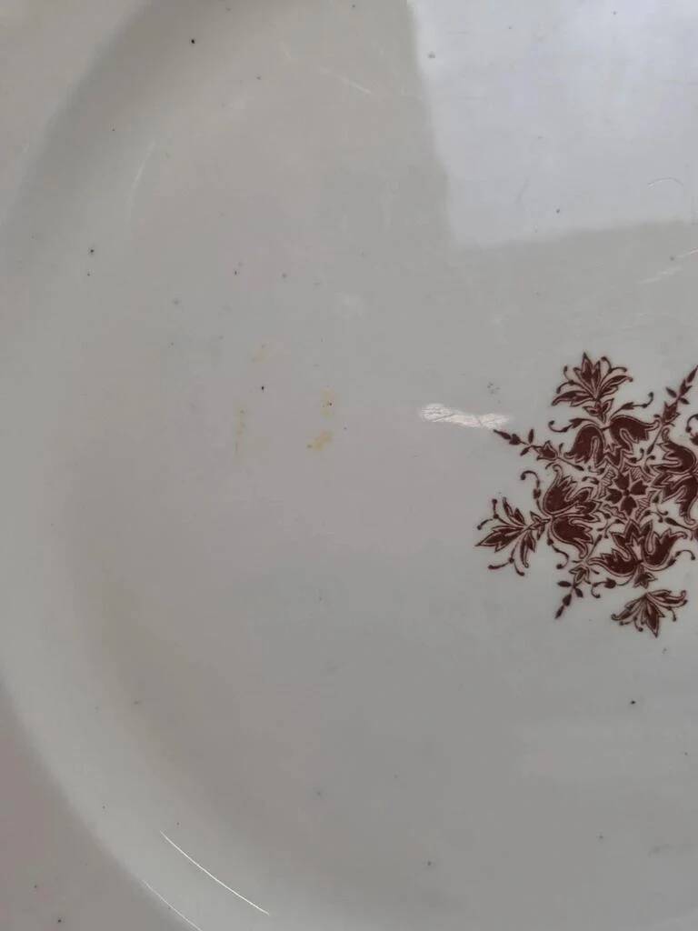 2 round plates Terre de Fer Clairefontaine Rouen sepia 19th century