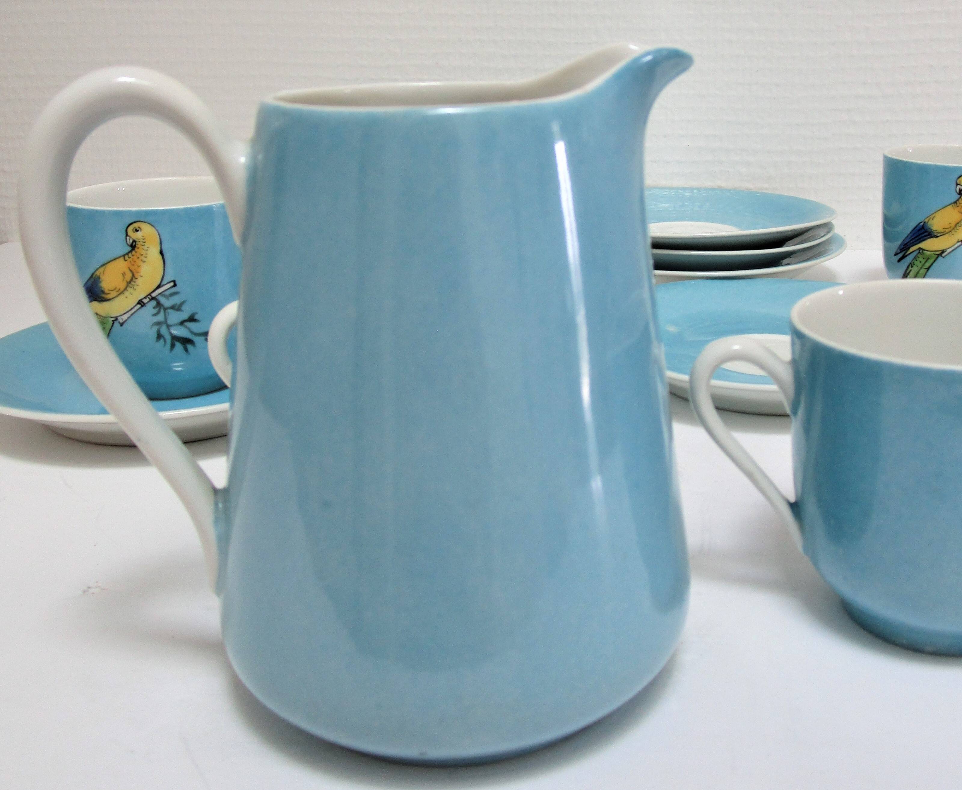 Limoges porcelain parakeet decor coffee service