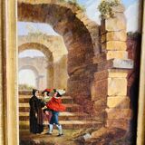 Oil painting on canvas depicting ancient ruins