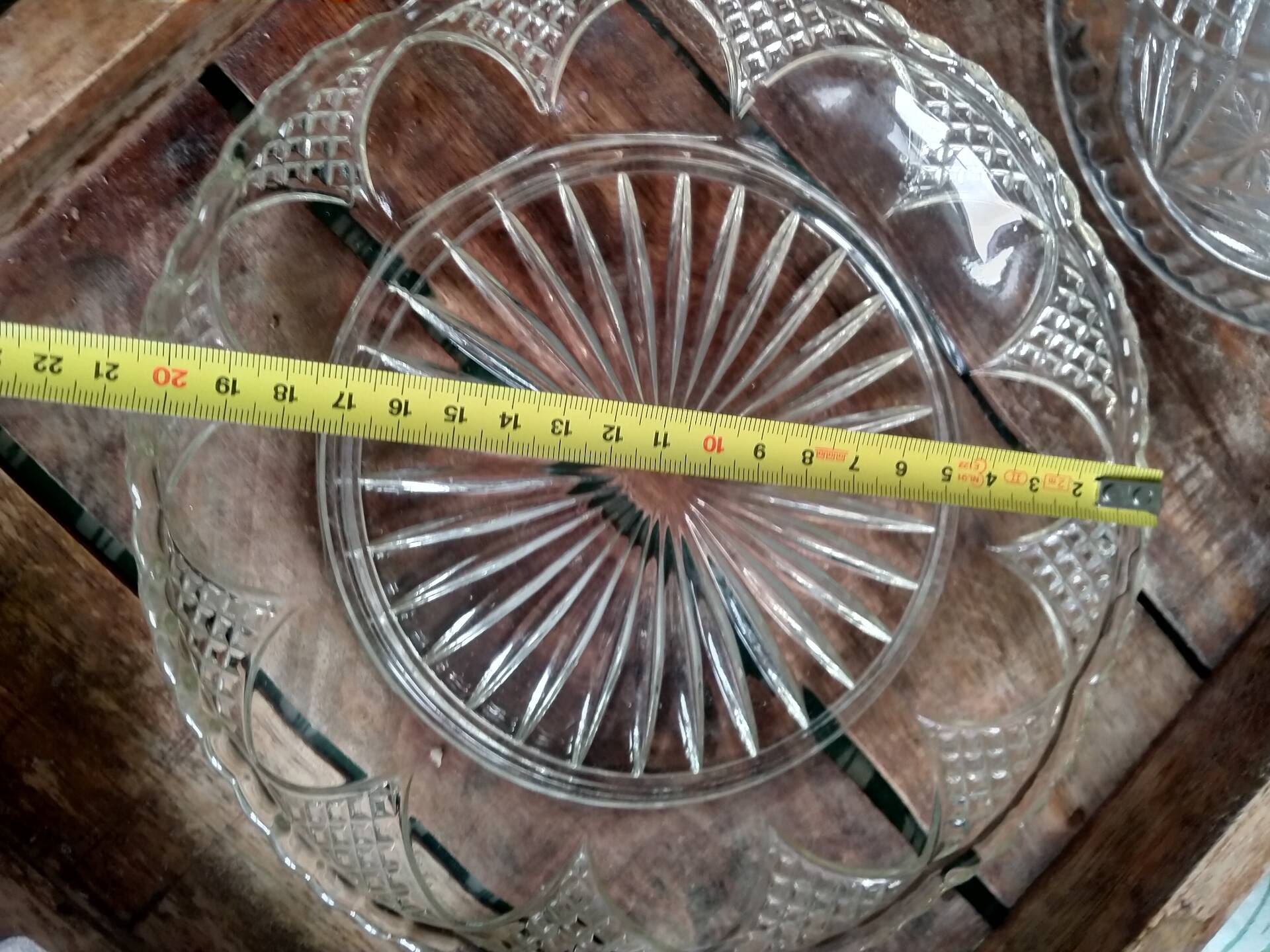 Vintage glass cheese dome with diamond cut.