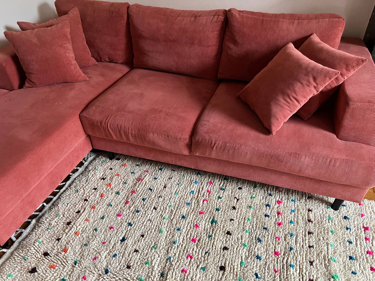 Berber Beni Ouarain handmade rug with small colorful polka dots