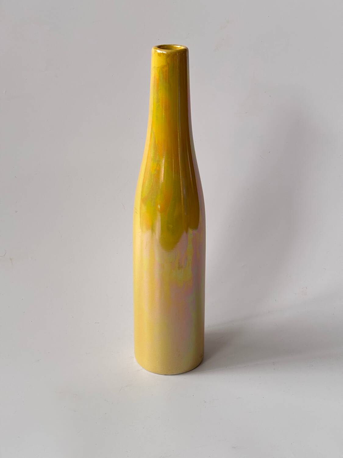 Iridescent yellow ceramic soliflore vase, 34cm