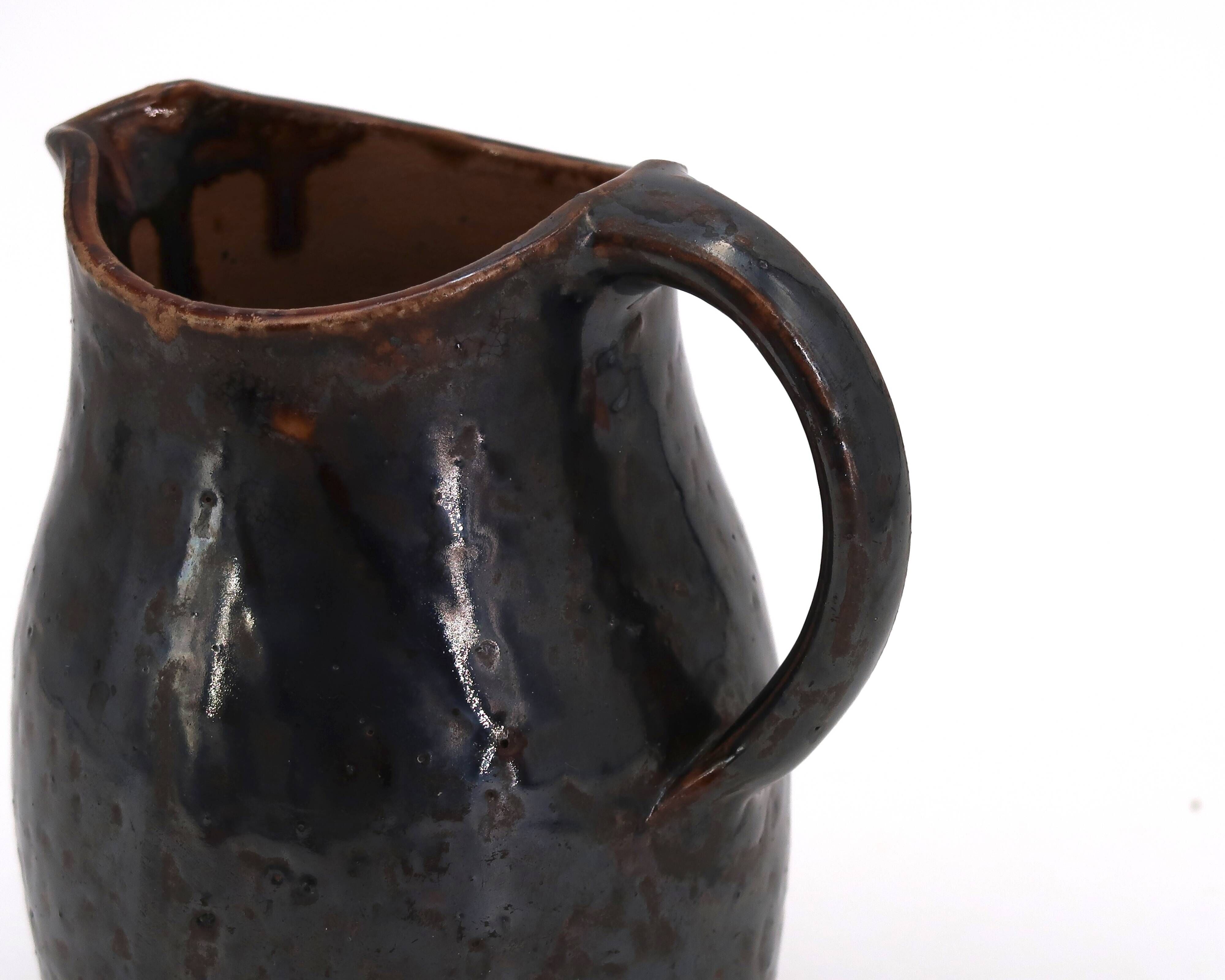 Black stoneware pitcher by Jean Talbot, La Borne ceramics from the 1940s.