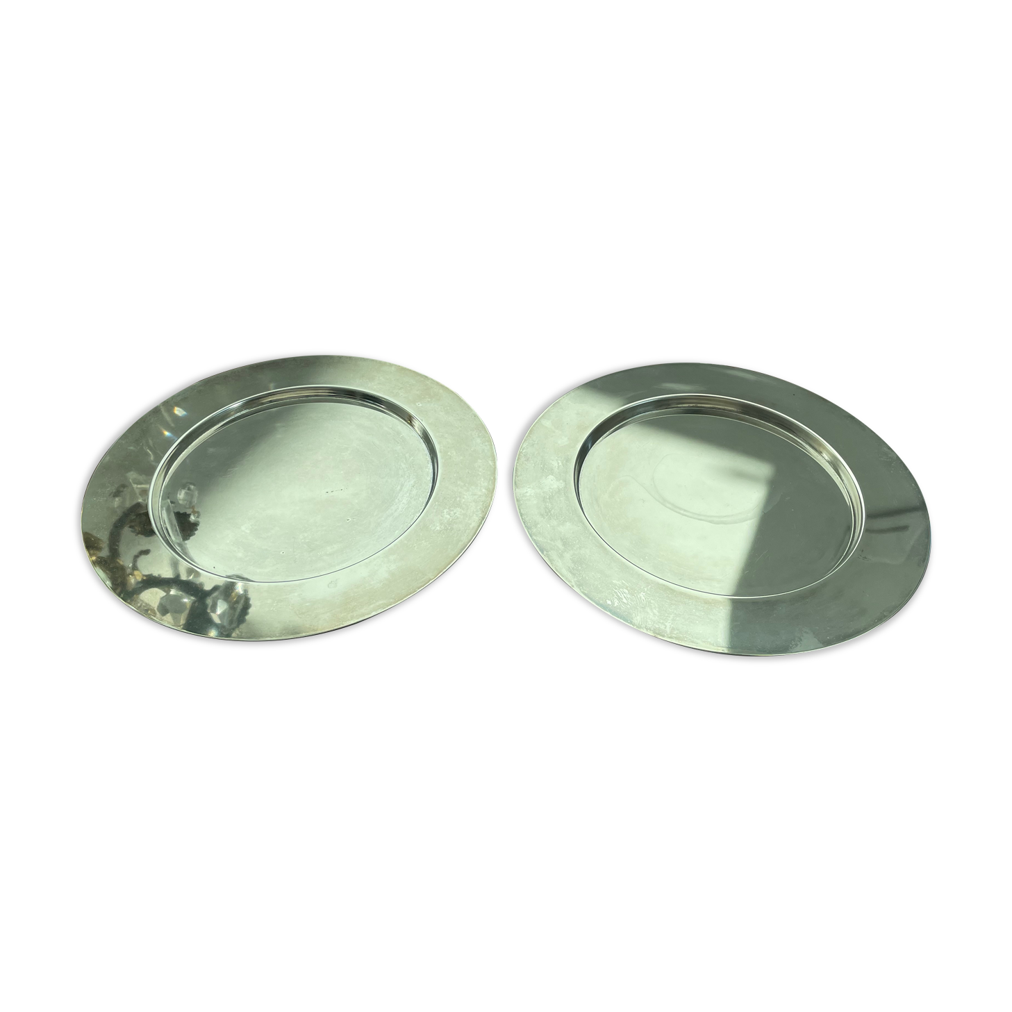 Pair of vintage, underplates, silver metal