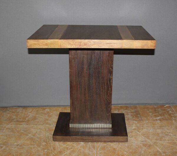 Guéridon d'époque Art Déco en chêne et bronze nickelé vers 1930