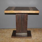Art Deco period pedestal table in oak and nickel-plated bronze circa 1930