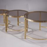 Set of three nesting coffee tables in bronze and smoked glass, 70s