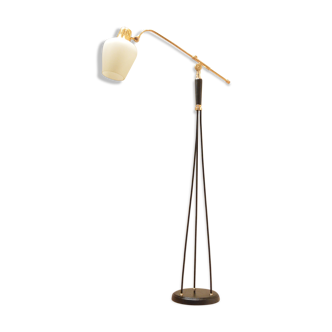 Adjustable floor lamp in glass and brass