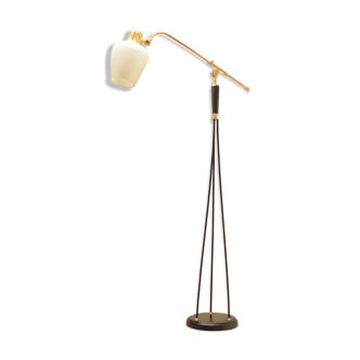 Lampadaire ajustable en verre et laiton